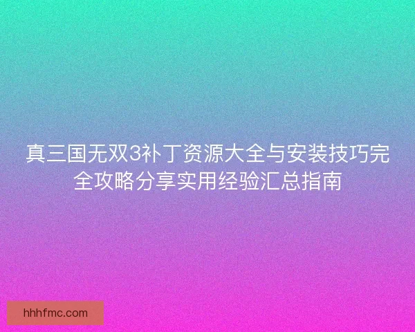 真三国无双3补丁资源大全与安装技巧完全攻略分享实用经验汇总指南